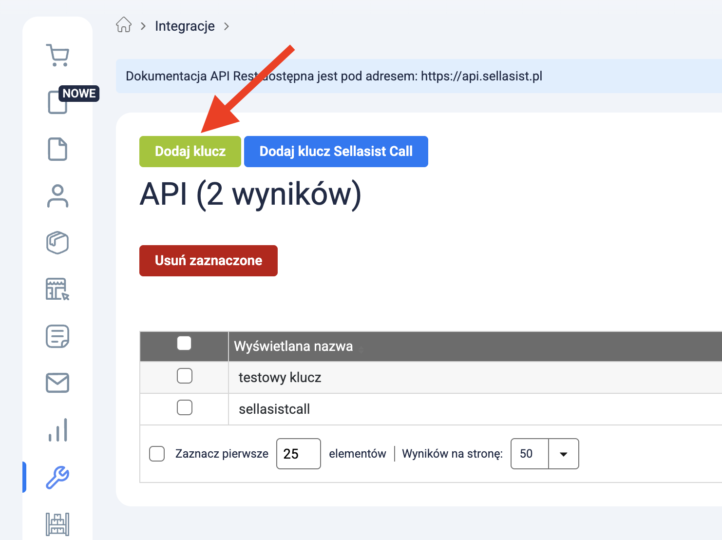 Przycisk dodaj klucz