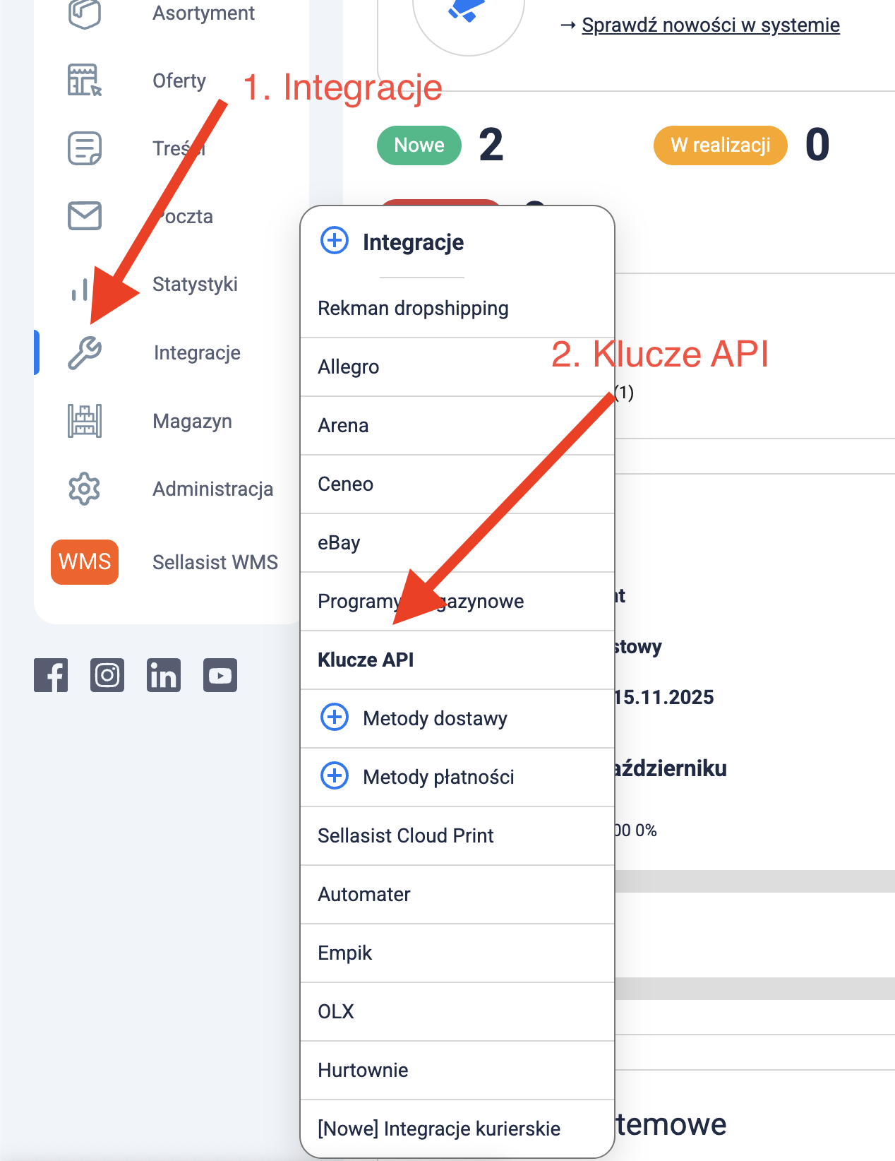Zakładka kluczy API